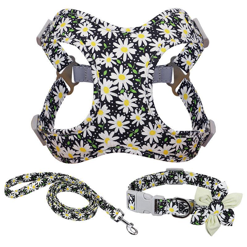 Floral Print Dog Collar Harness Leash Set For Small, Medium, Large Dogs - Stylish Pet Accessories-4