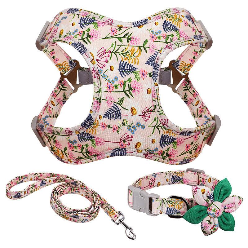 Floral Print Dog Collar Harness Leash Set For Small, Medium, Large Dogs - Stylish Pet Accessories-3