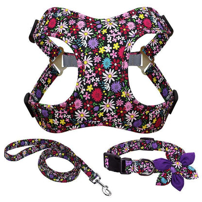 Floral Print Dog Collar Harness Leash Set For Small, Medium, Large Dogs - Stylish Pet Accessories-2