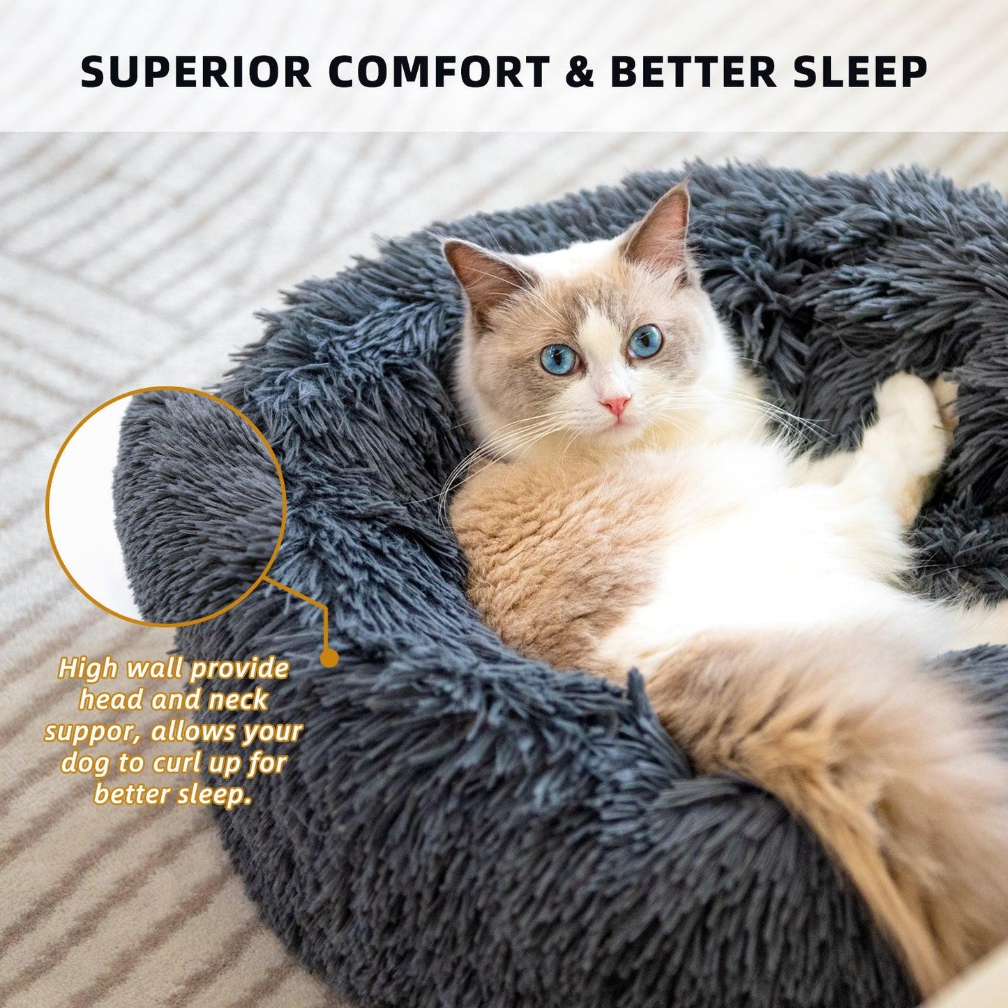 Luxury Plush Donut Pet Bed: Cozy Haven For Small Dogs And Cats-2