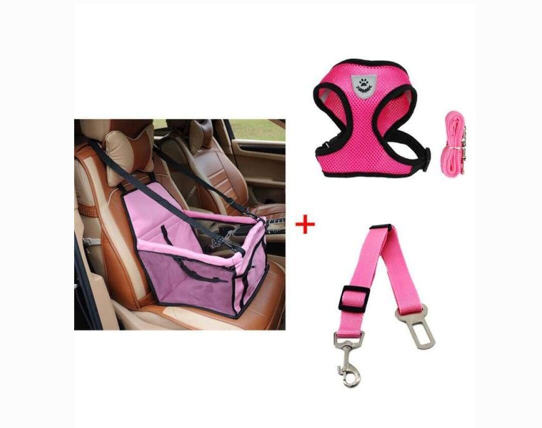 Luxury Pet Travel Bundle: Car Seat Carrier, Harness & Leash Set, And Car Safety Belt-0