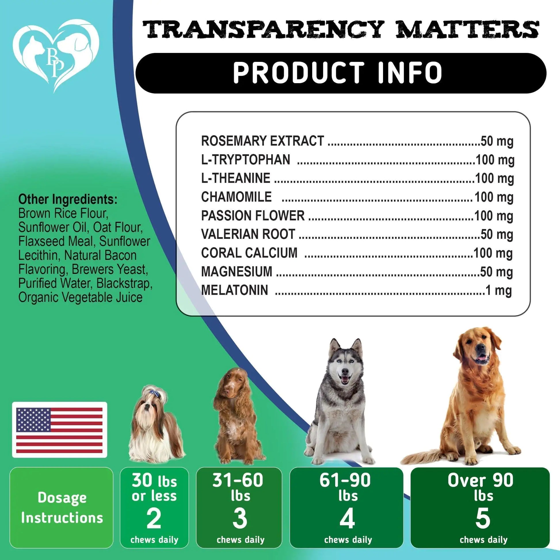 Hemp Calming Chews for Dogs Puppy Pet Separation Anxiety Relief Treats for Dog. Product information and dosage