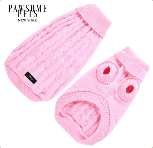 DOG AND CAT CABLE KNIT SWEATER - LIGHT PINK-0