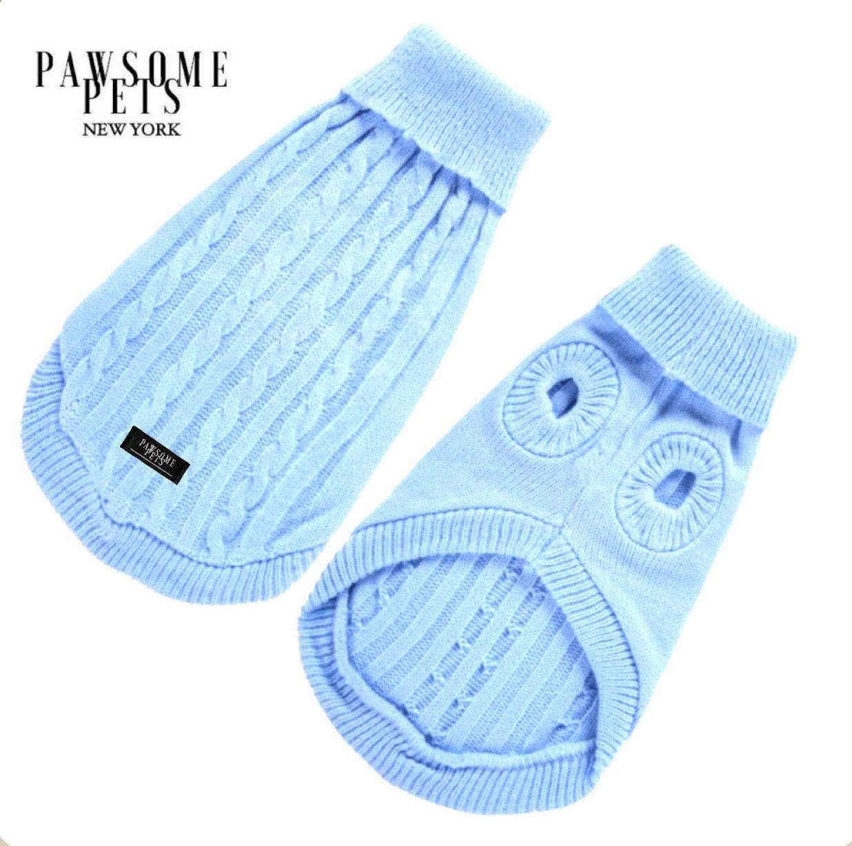 DOG AND CAT CABLE KNIT SWEATER - LIGHT BLUE-0