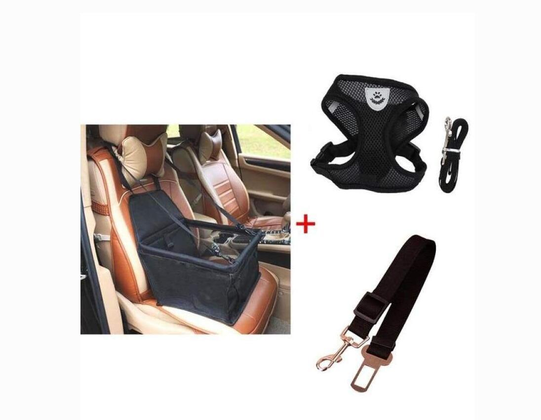 Luxury Pet Travel Bundle: Car Seat Carrier, Harness & Leash Set, And Car Safety Belt-2