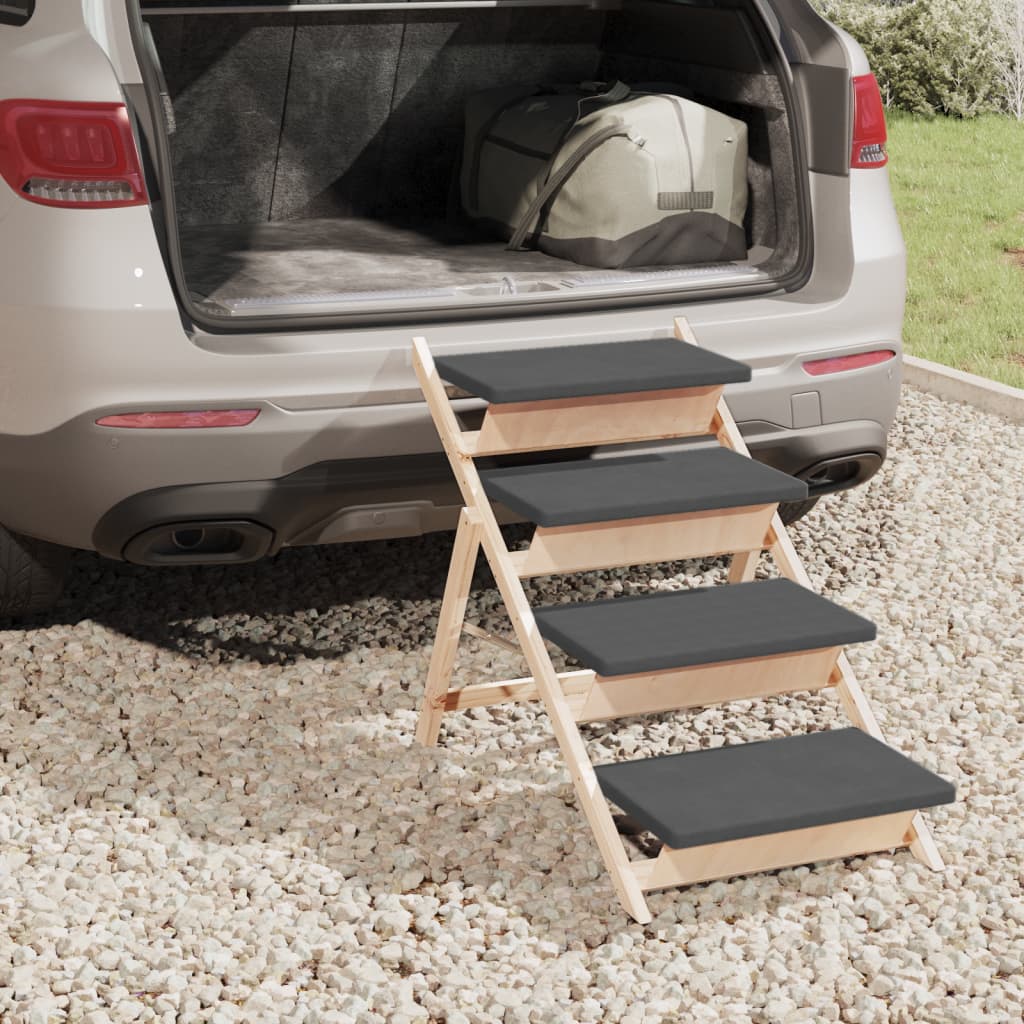 vidaXL Dog Ramp Foldable Adjustable Canine Ramp for Car Bed Solid Wood Fir-1