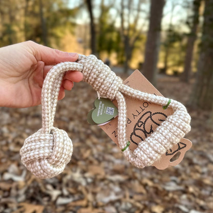 Forest Knot Hemp Rope Tug Toy with Handle-0