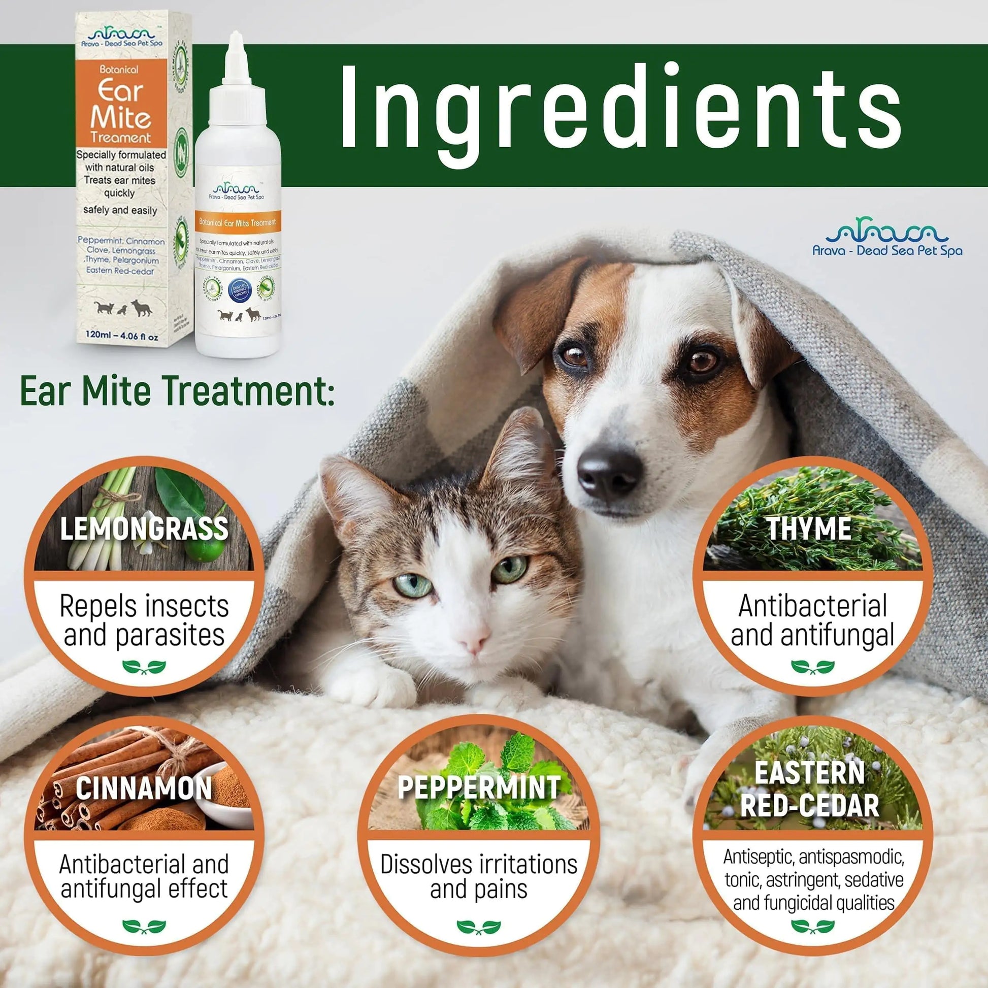 Natural Ear Mite Treatment for Dogs & Cats Pet Ear Mites Infection Cleaner. ingredients