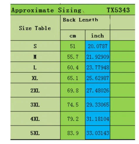 Super Warm Thick Dog Clothes size chart