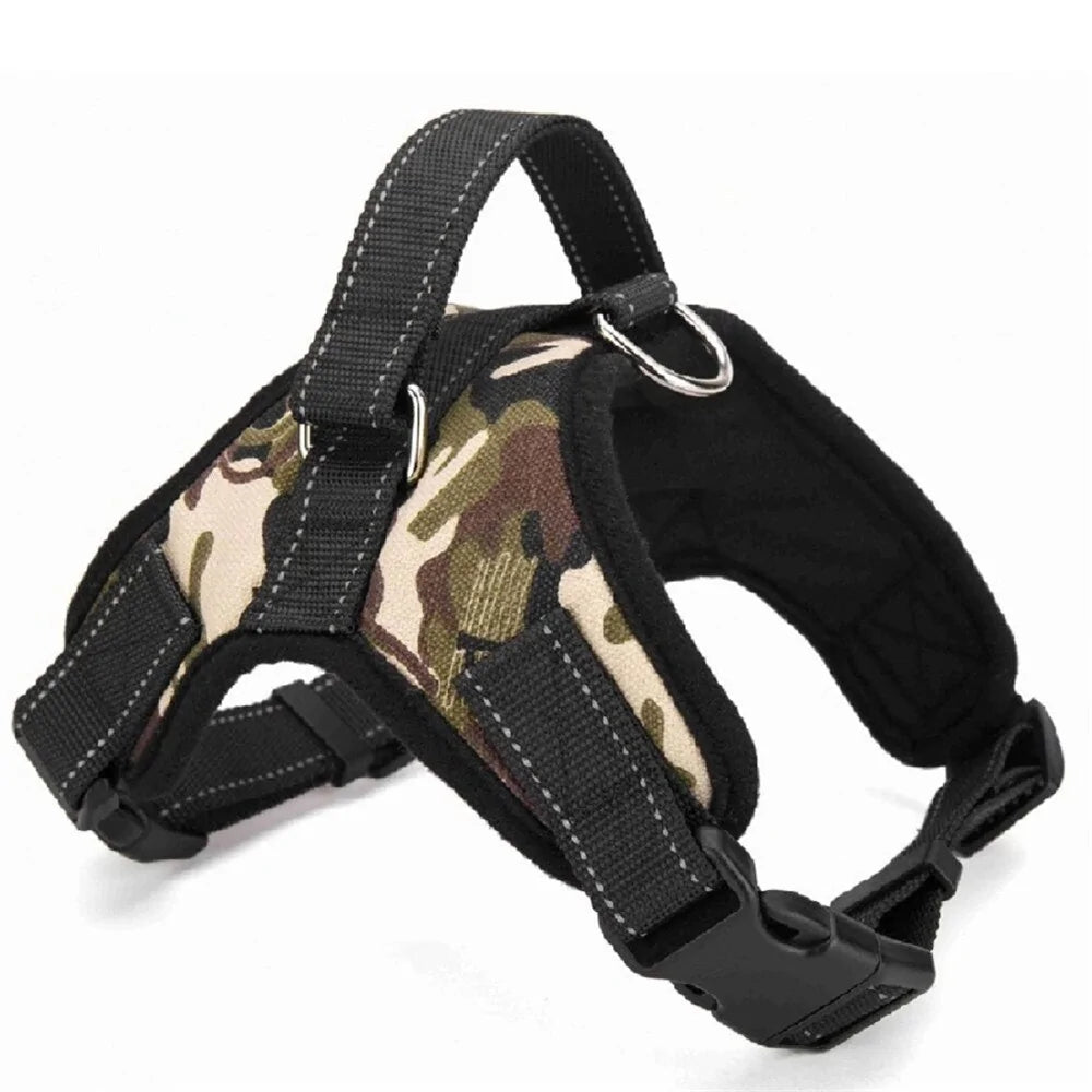 Adjustable Dog Pet Harness Collar. Camouflage design. 