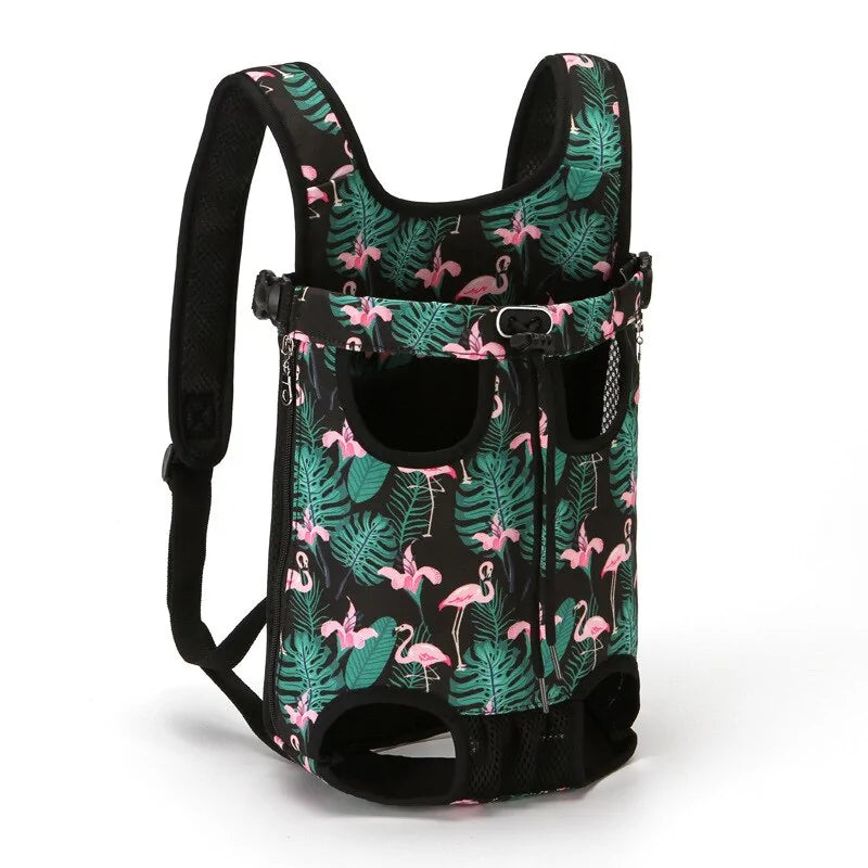 Pet Carrier Packsack green and black with flamingos print