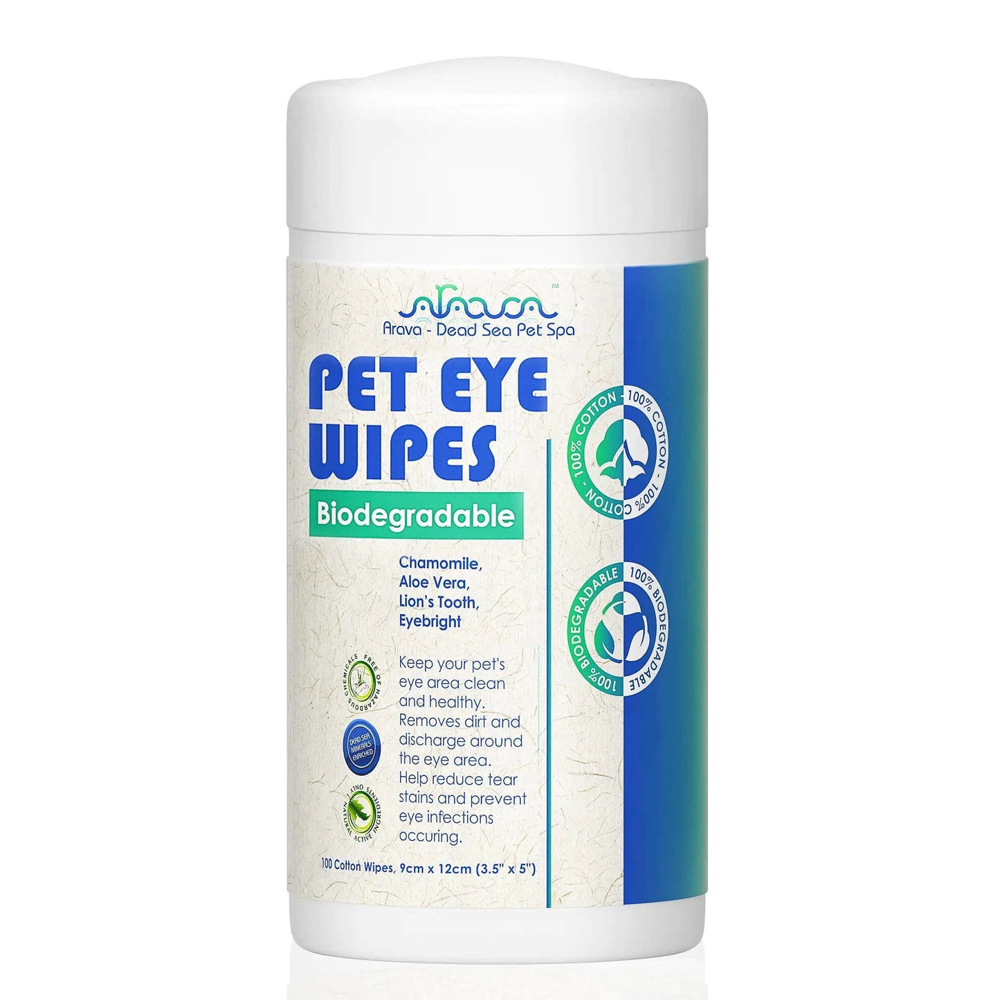 Pet Eye Wipes for Dogs Cats Puppies Kittens 100 Count  front label