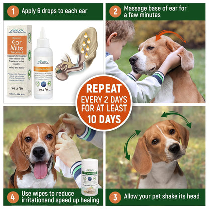 Natural Ear Mite Treatment for Dogs & Cats Pet Ear Mites Infection Cleaner. Directions of usage