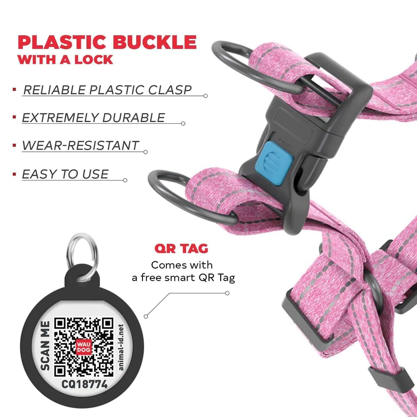 Pink Cotton Dog Harness Soft Eco Friendly Adjustable for Large Dogs L Size . Features  and includes QR TAG