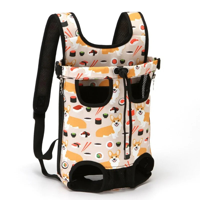 Pet Carrier Packsack tan with dogs print