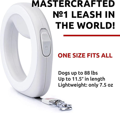 White Hands Free Retractable Dog Leash for Small Medium and Large Dogs 9.5 Ft Master crafted