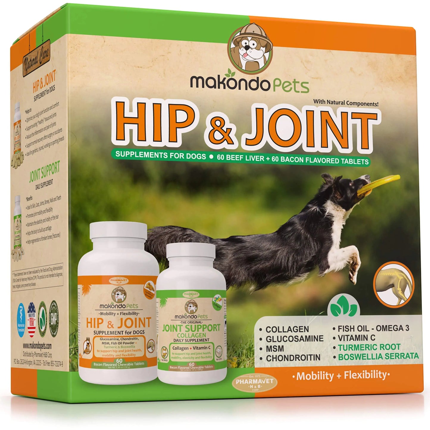 Hip and Joint Supplement for Dogs with Chondroitin ,Collagen AND turmeric for Dogs Turmeric. carton