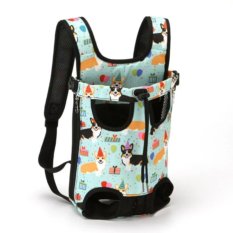 Pet Carrier Packsack green with dogs print