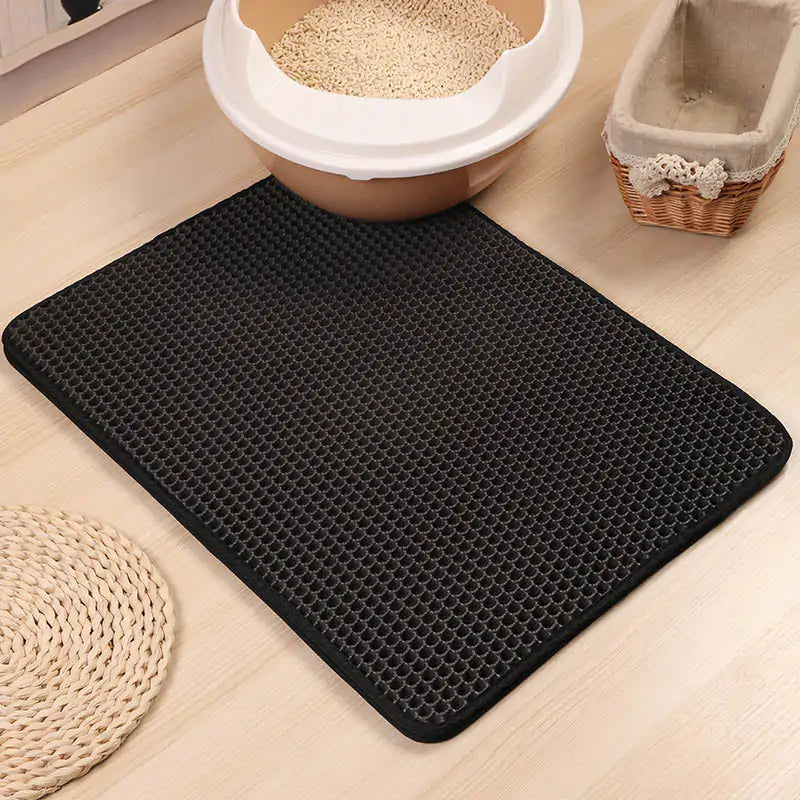 Waterproof Cat Litter Mat. Black in place