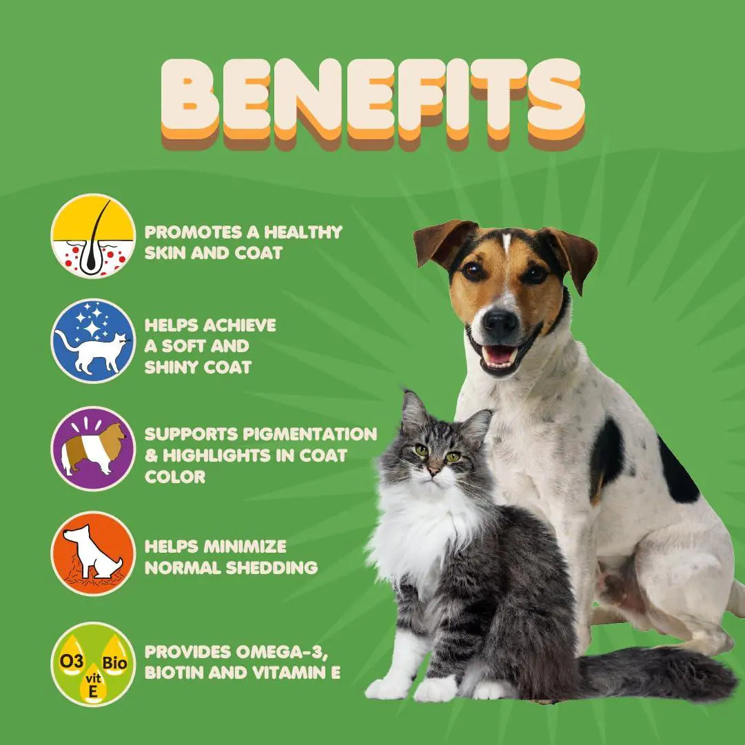 Skin and Coat Supplement with Fish Oil and Omega 3 for Dogs and Cats Dog Itch. Benefits