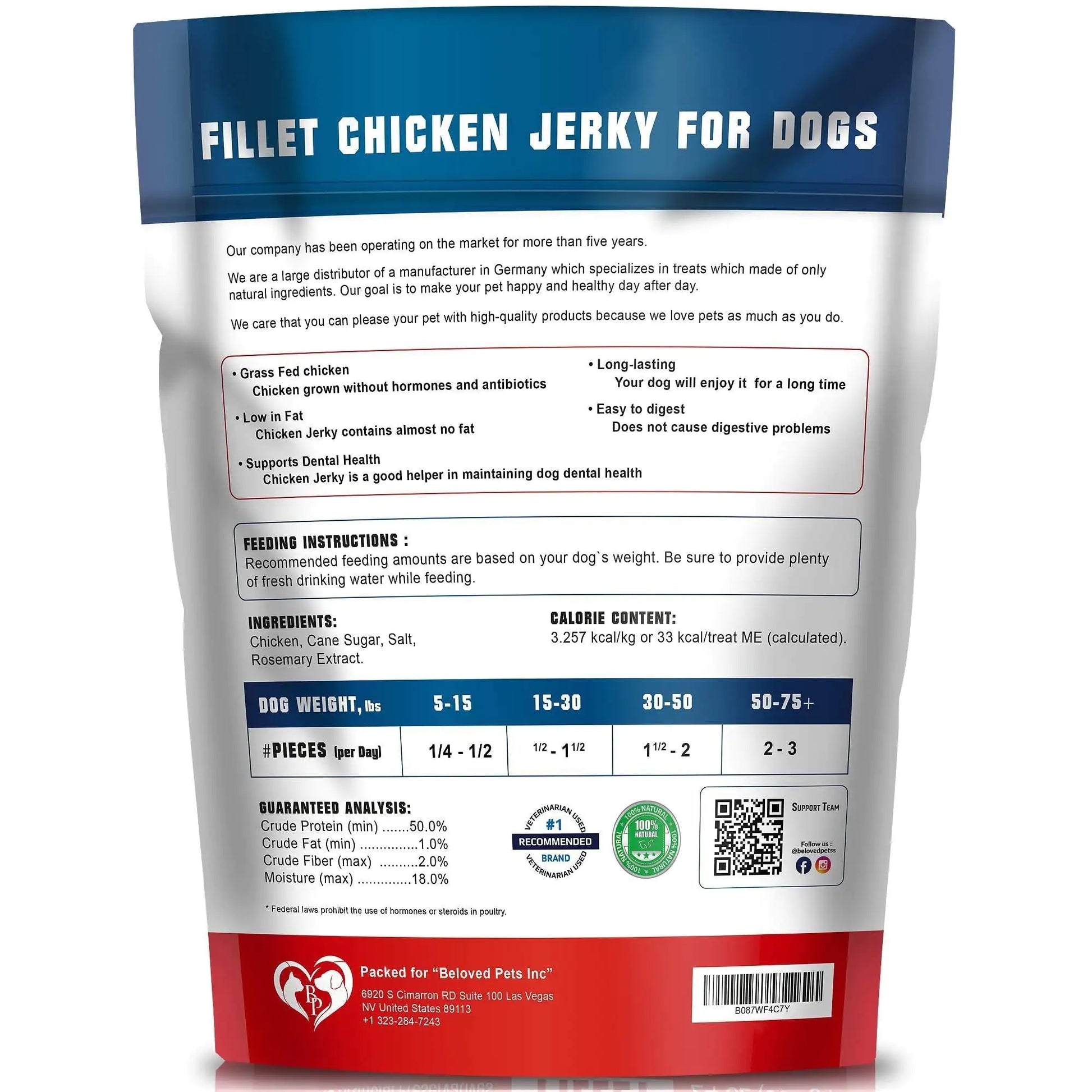 Premium Chicken Jerky for Dogs : package back